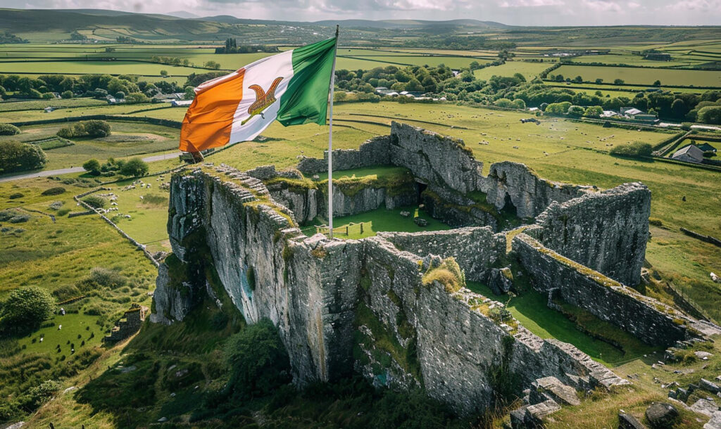 Burg mit Island Flagge die in vielen der besten Island Reiseführer erwähnt wird